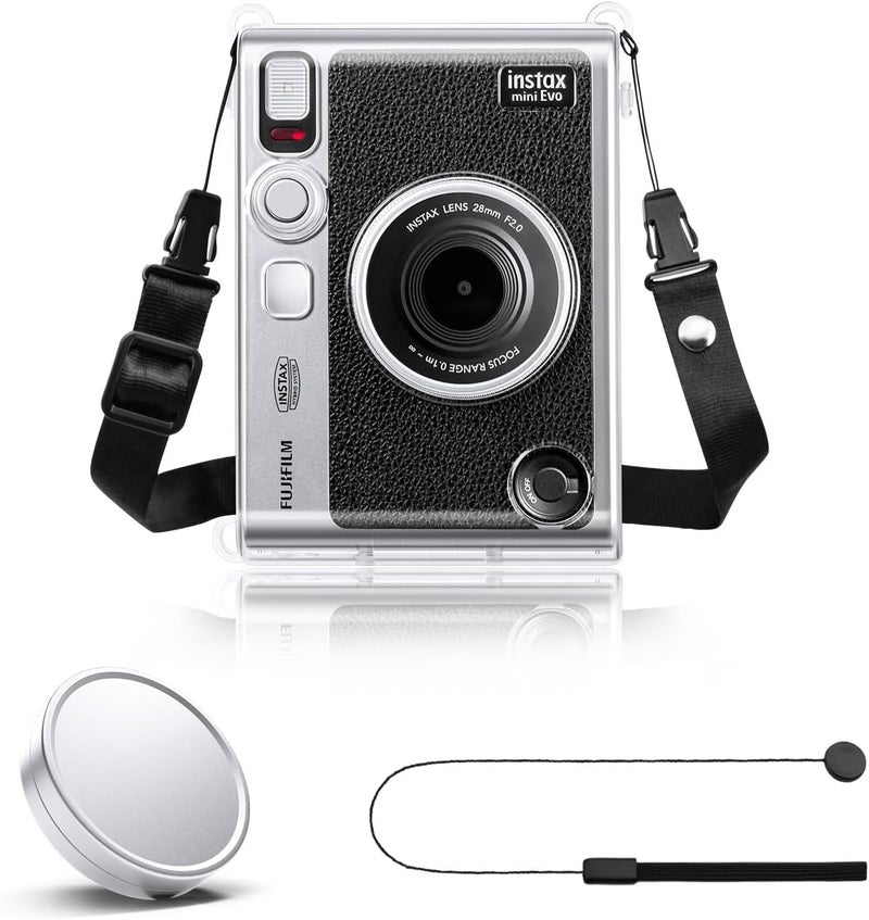 Rieibi Accessories for Instax Mini Evo Camera, Gift Bundle: Clear Case, Lens Cap with Anti-Loss String - Image 1